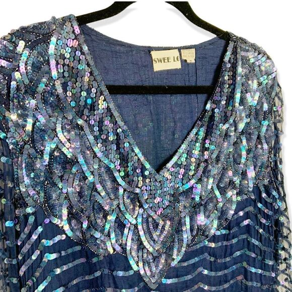 Vintage Swee Lo Silk Sequin Long Sleeve Blouse - Picture 4 of 7